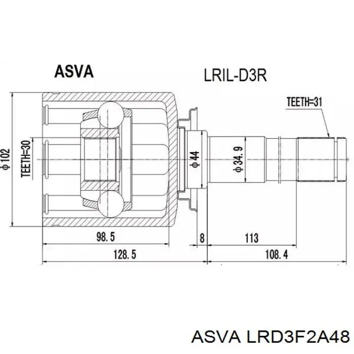 ШРУС зовнішній передній LRD3F2A48 Asva