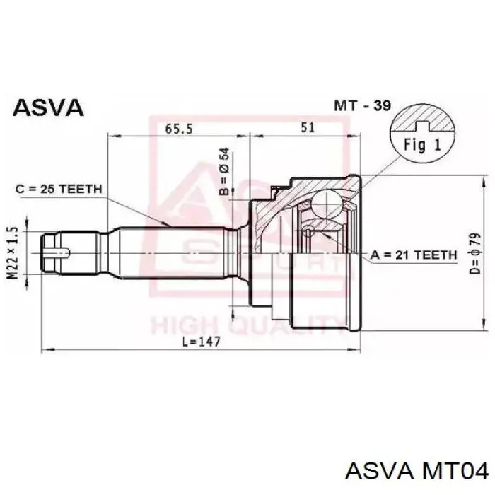 ШРУС зовнішній передній MT04 Asva
