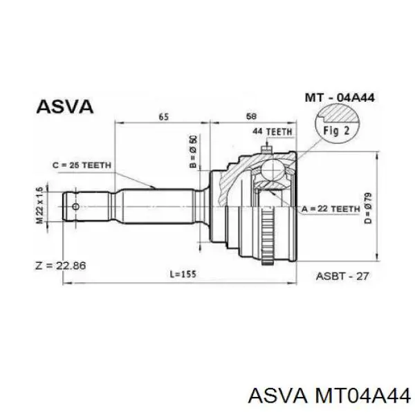 MT04A44 Asva шрус зовнішній передній