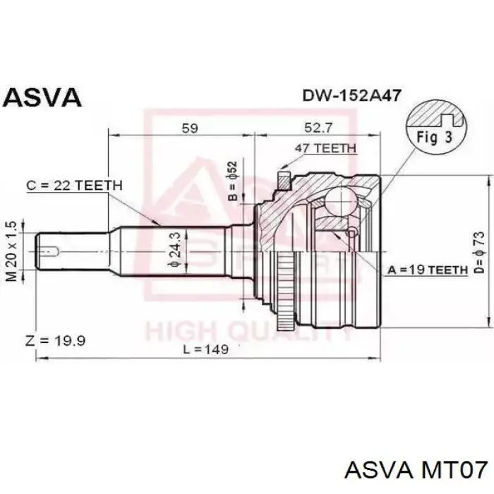 Купити MT07 Asva Шарнір приводу зовнішній