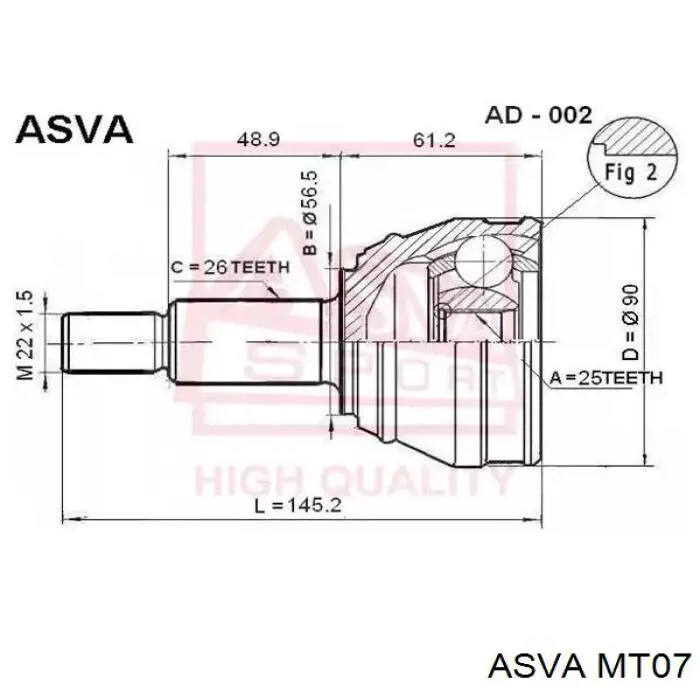 ШРУС зовнішній передній MT07 Asva