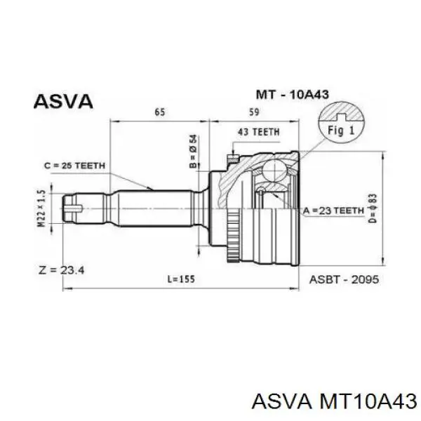 ШРУС зовнішній передній MT10A43 Asva