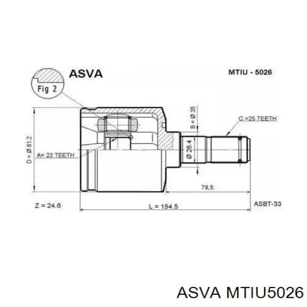 ШРУС внутрішній, передній MTIU5026 Asva