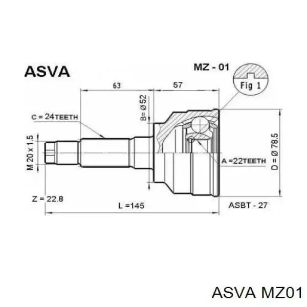 MZ01 Asva шрус зовнішній передній