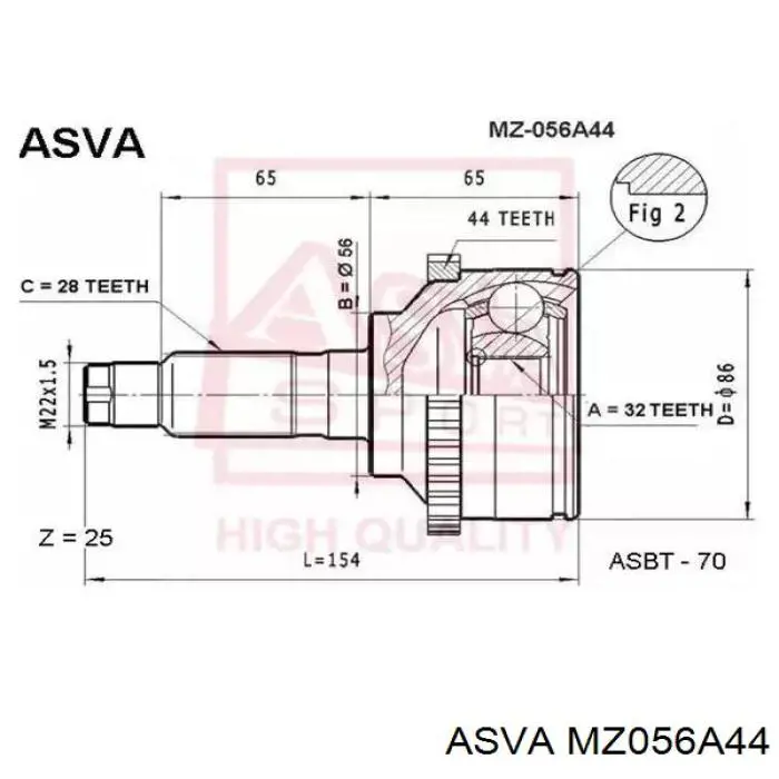 ШРУС зовнішній передній, правий Asva MZ056A44 ціна, від 66.74 USD