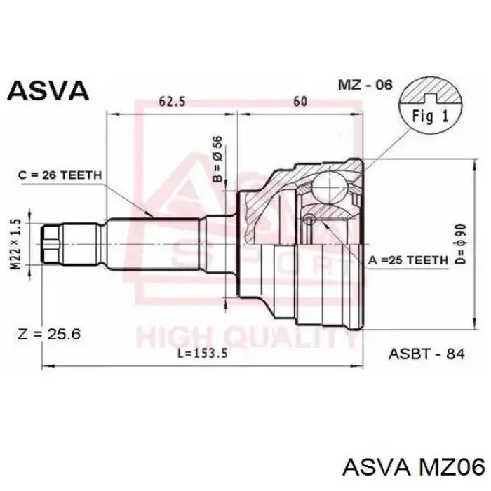 ШРУС зовнішній передній MZ06 Asva