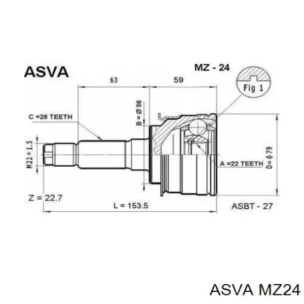 ШРУС зовнішній передній MZ24 Asva