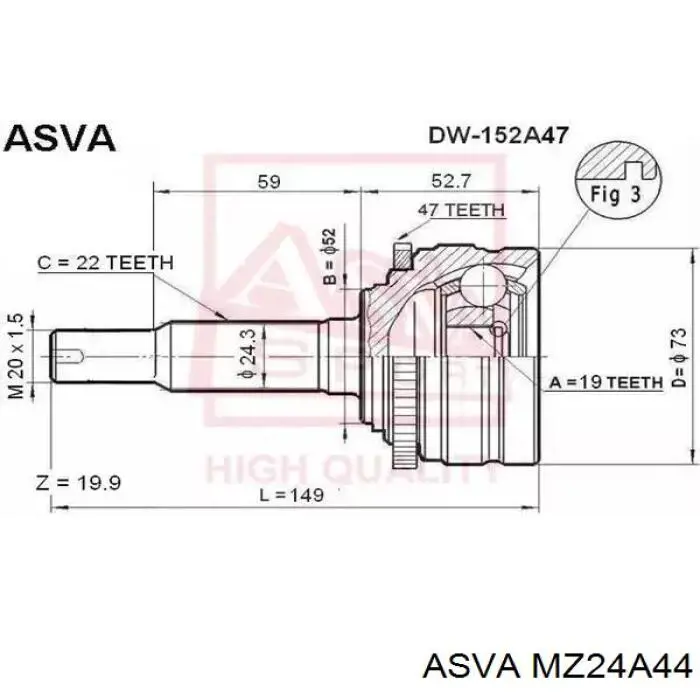 ШРУС зовнішній передній MZ24A44 Asva