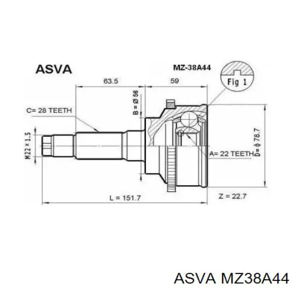 MZ38A44 Asva шрус зовнішній передній