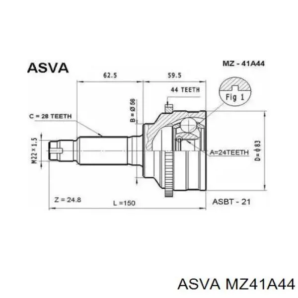 ШРУС зовнішній передній MZ41A44 Asva