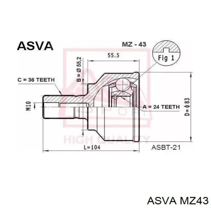 Купити MZ43 Asva Шарнір приводу зовнішній