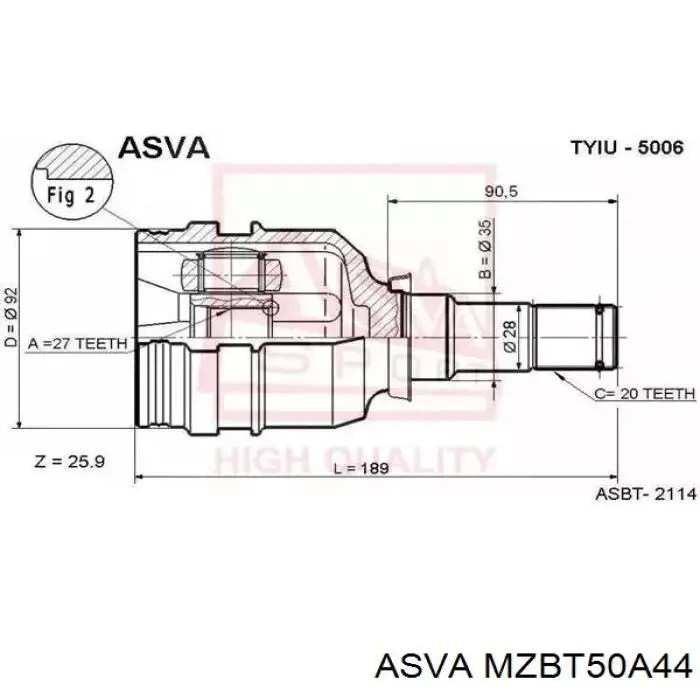 Купити MZBT50A44 Asva Шарнір приводу зовнішній