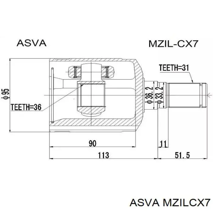 Шарнір кутових швидкостей передній лівий Asva MZILCX7 ціна, від 38.24 USD