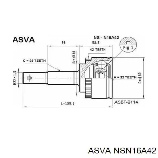Купити NSN16A42 Asva Шарнір приводу зовнішній