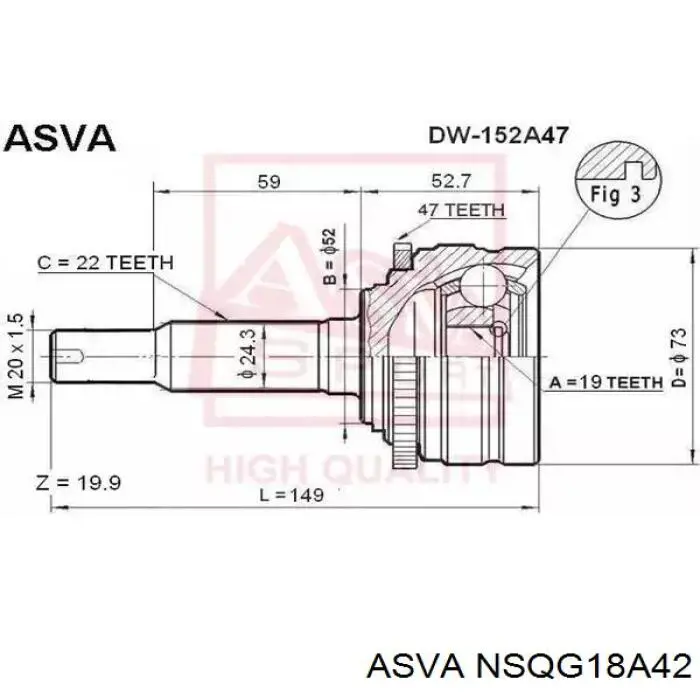 ШРУС зовнішній передній NSQG18A42 Asva