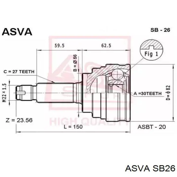 ШРУС зовнішній передній SB26 Asva