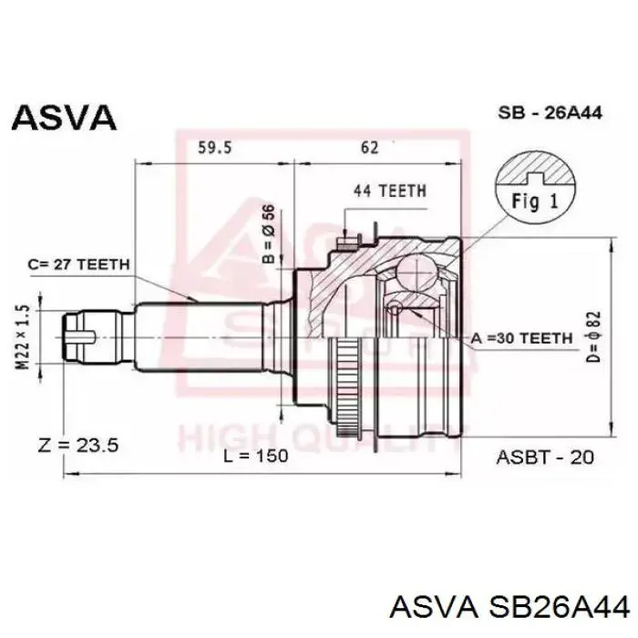 Купити SB26A44 Asva Шарнір приводу зовнішній