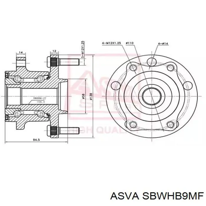 SBWHB9MF Asva маточина передня