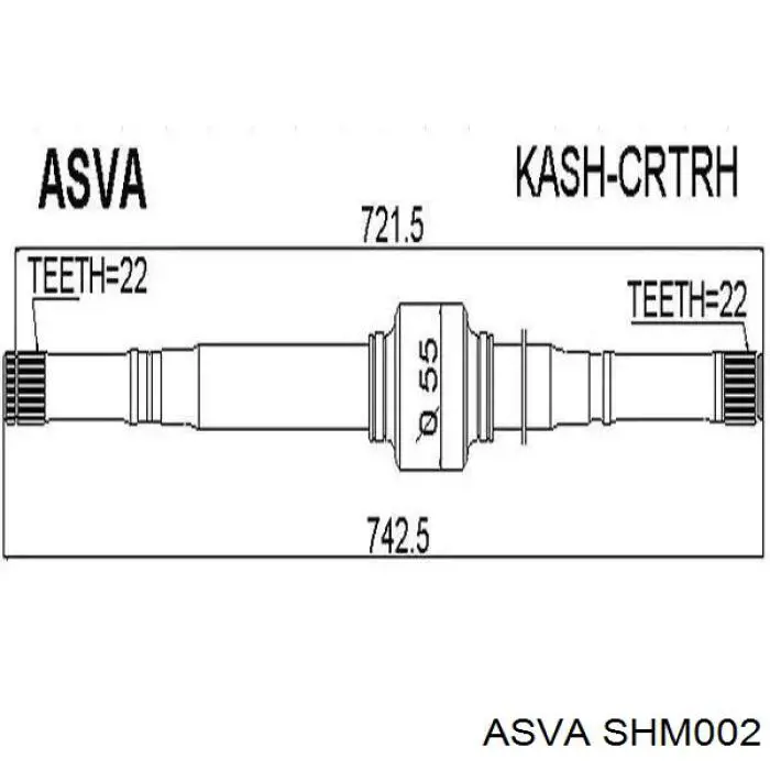Вал приводу піввісь, проміжний Asva SHM002 ціна, від 37.04 USD