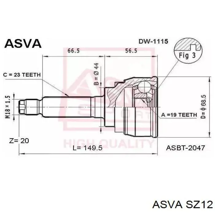 Купити SZ12 Asva Шарнір приводу зовнішній