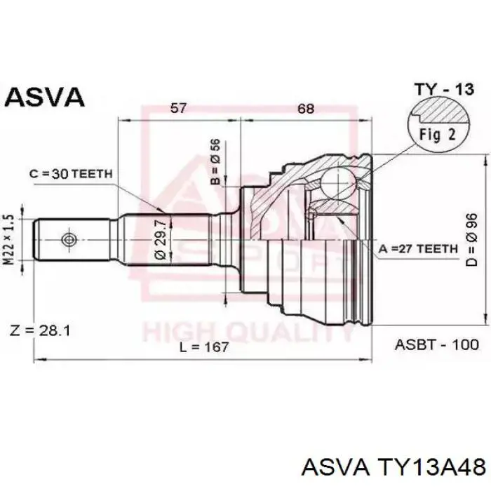 ШРУС зовнішній передній TY13A48 Asva