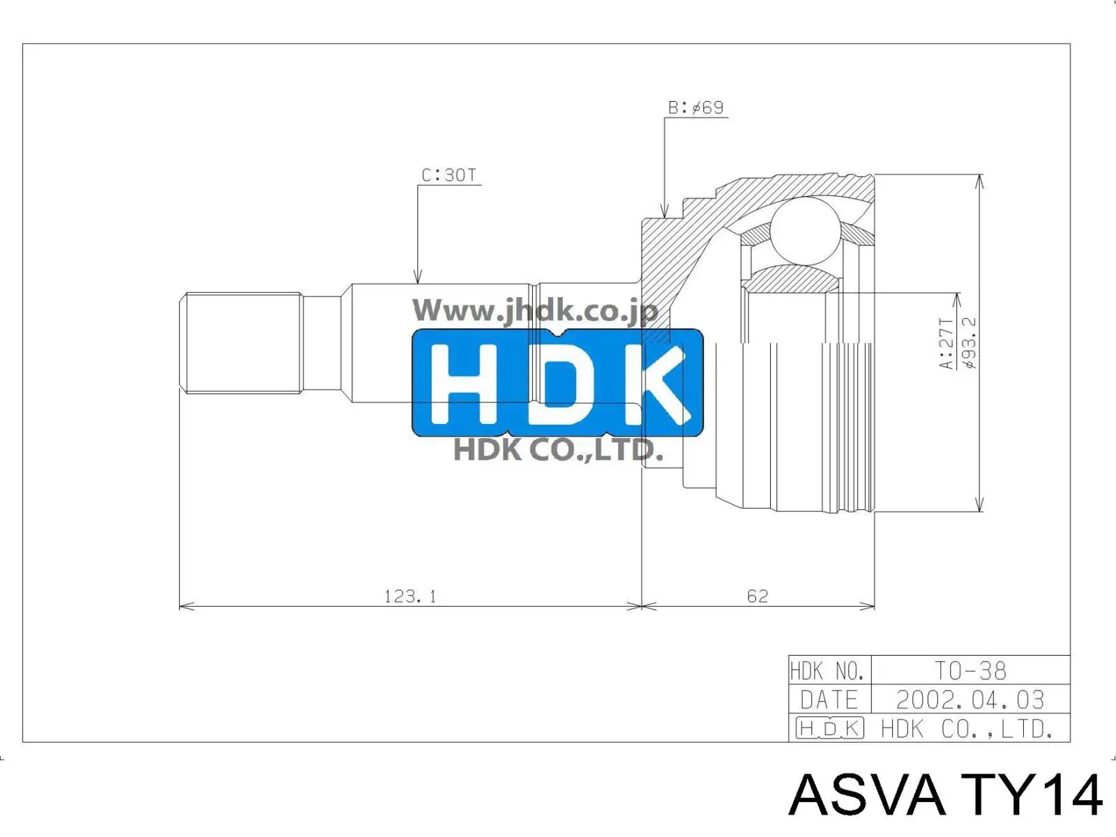 ШРУС зовнішній Asva TY14