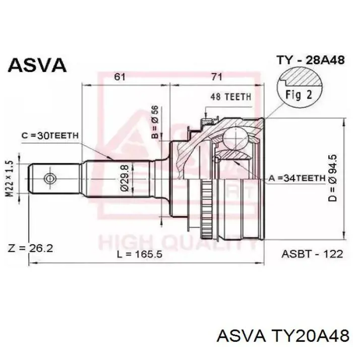 ШРУС зовнішній передній TY20A48 Asva