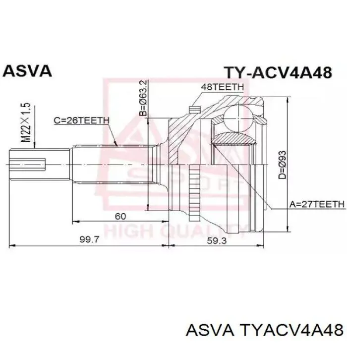 Купити TYACV4A48 Asva Шарнір приводу зовнішній