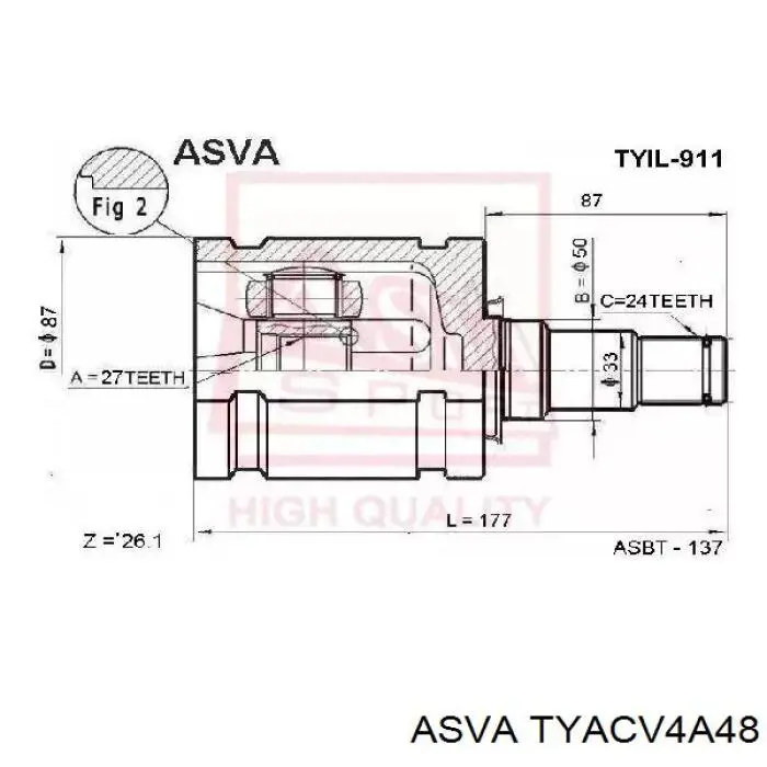 ШРУС зовнішній передній TYACV4A48 Asva