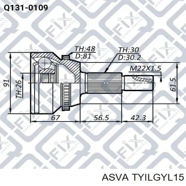 Шарнір кутових швидкостей передній лівий Asva TYILGYL15 ціна, від 73.83 USD