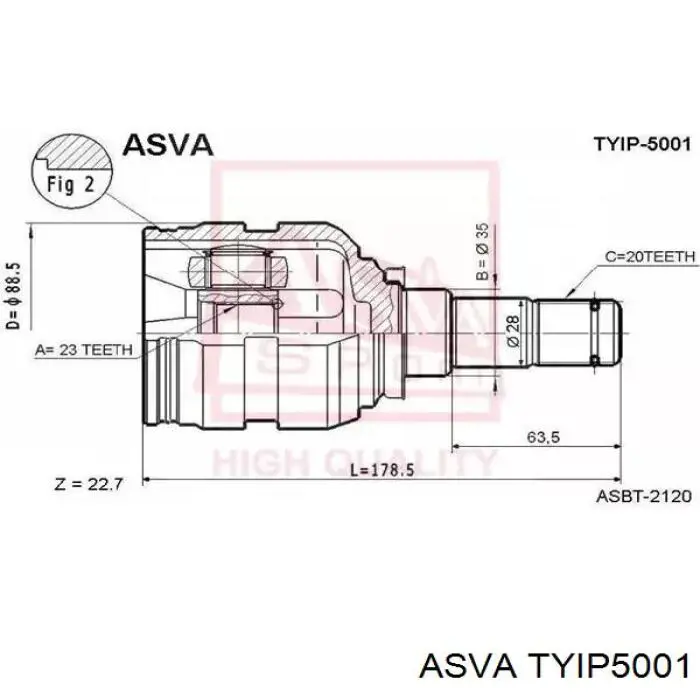 Шарнір кутових швидкостей передній лівий Asva TYIP5001 ціна, від 36.26 USD