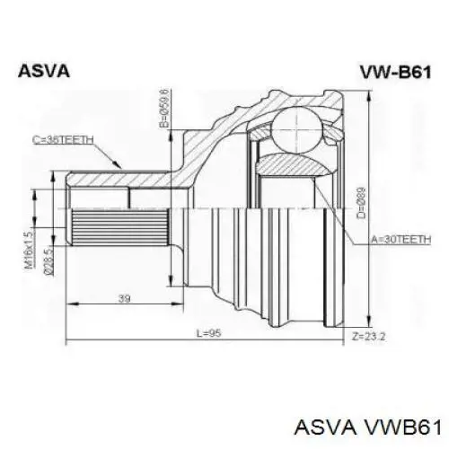 VWB61 Asva шрус зовнішній передній
