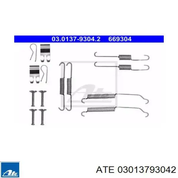 Монтажний комплект задніх барабанних колодок ATE 03013793042 ціна, від 8.87 USD