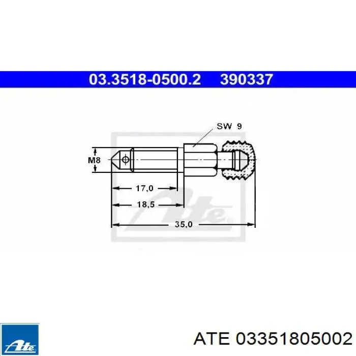 Штуцер прокачування супорту гальмівного, переднього 03351805002 ATE