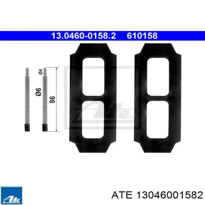 13046001582 ATE комплект пружинок кріплення дискових колодок, передніх
