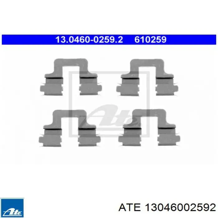 13046002592 ATE комплект пружинок кріплення дискових колодок, задніх
