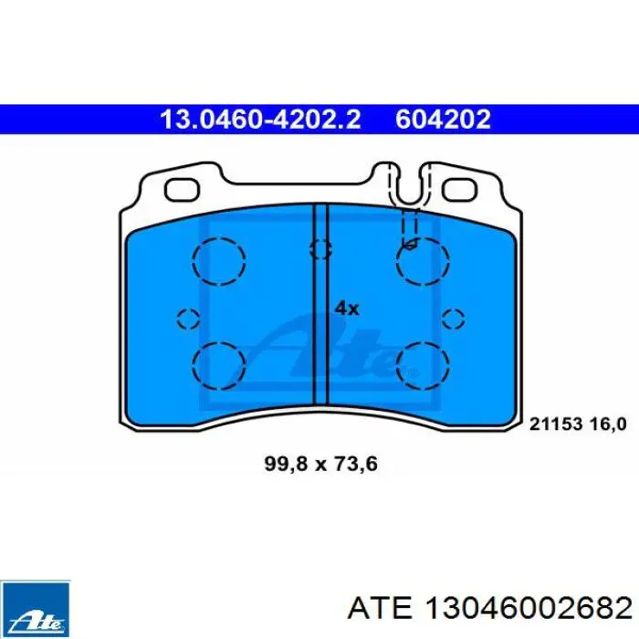 13046002682 ATE комплект пружинок кріплення дискових колодок, передніх