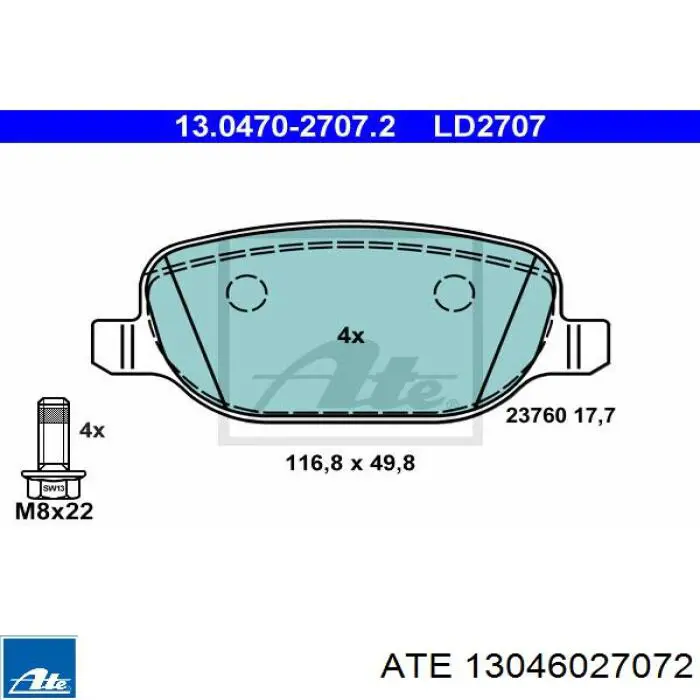 Задні гальмівні колодки ATE 13046027072 ціна, від 33.39 USD