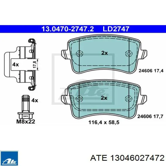 Задні гальмівні колодки ATE 13046027472 ціна, від 40.38 USD