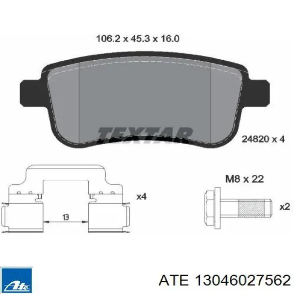Задні гальмівні колодки ATE 13046027562 ціна, від 18.49 USD