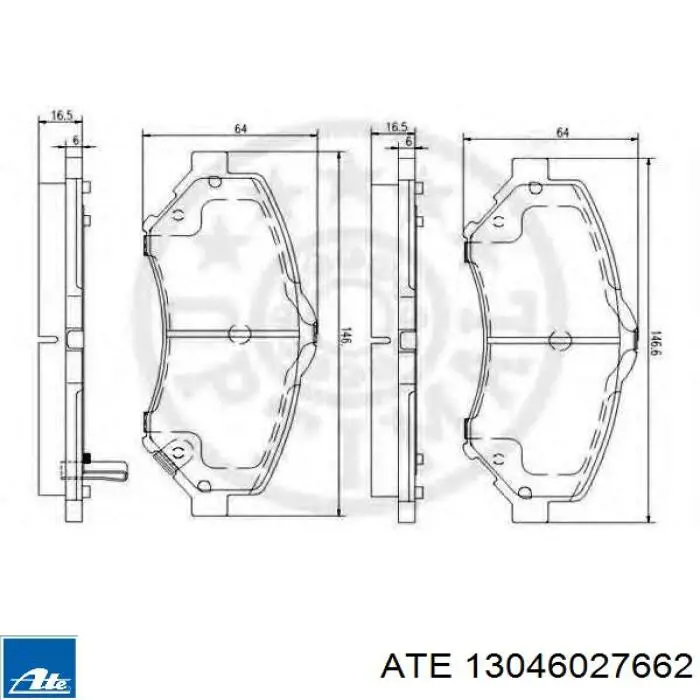 Передні тормозні колодки 13046027662 ATE