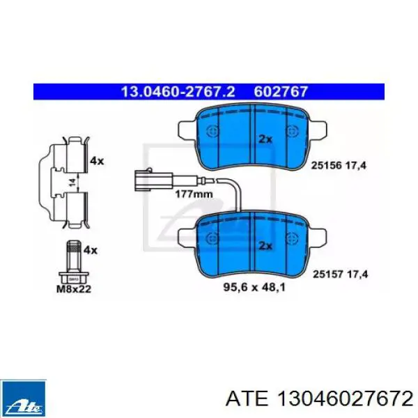 Колодки гальмові задні, дискові 13046027672 ATE
