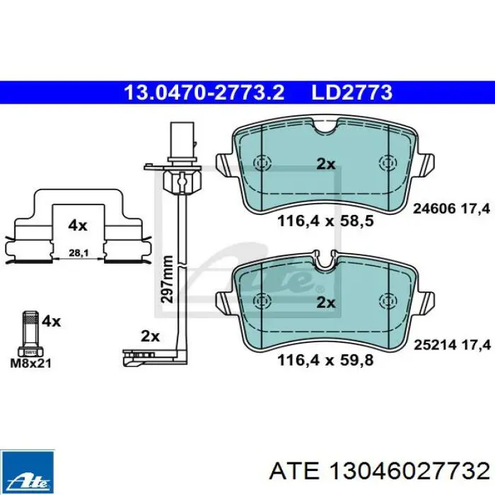 Задні гальмівні колодки ATE 13046027732 ціна, від 73.66 USD