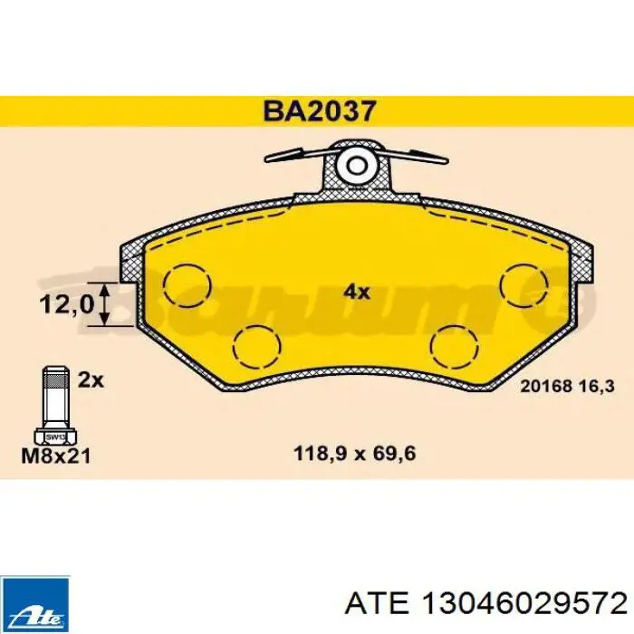 Передні тормозні колодки 13046029572 ATE