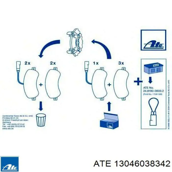 Колодки гальмівні передні, дискові 13046038342 ATE