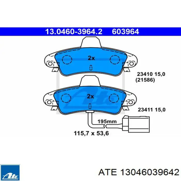 Колодки гальмові задні, дискові 13046039642 ATE