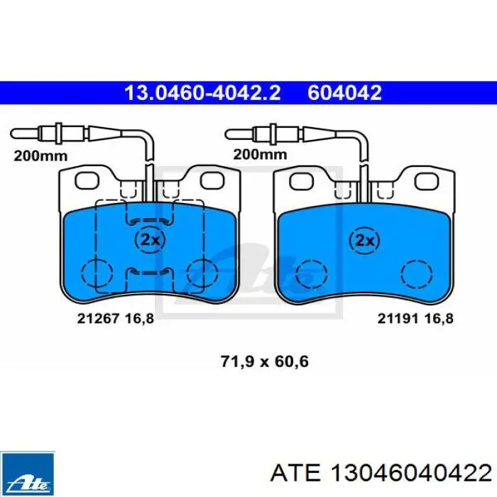 Колодки гальмівні передні, дискові 13046040422 ATE