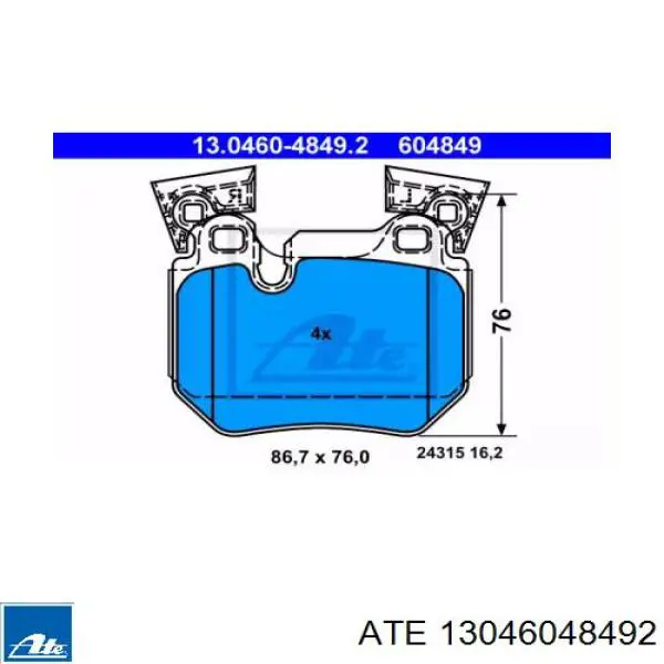 Задні гальмівні колодки ATE 13046048492 ціна, від 31.82 USD