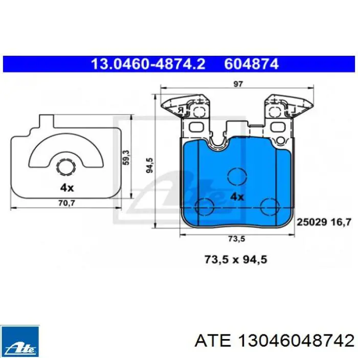 Задні гальмівні колодки ATE 13046048742 ціна, від 88.45 USD