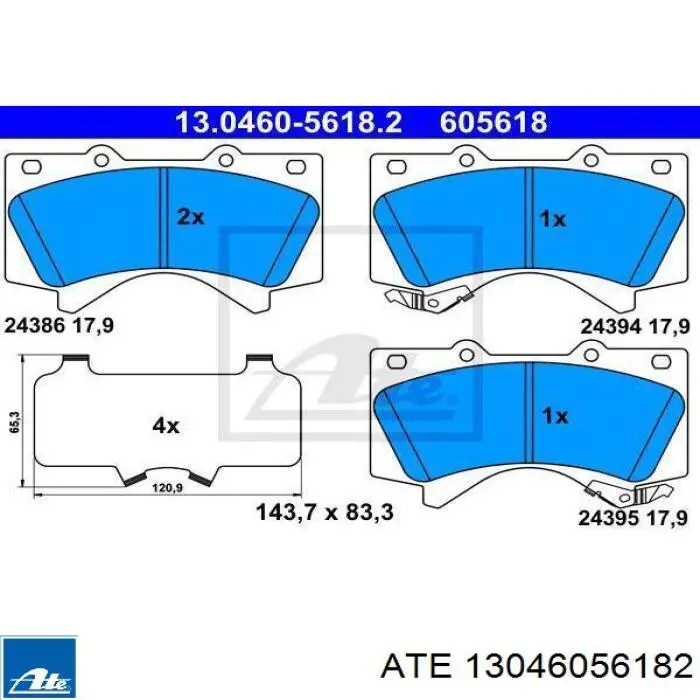 Колодки гальмівні передні, дискові 13046056182 ATE